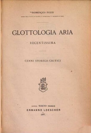 Glottologia aria recentissima : Cenni storico-critici