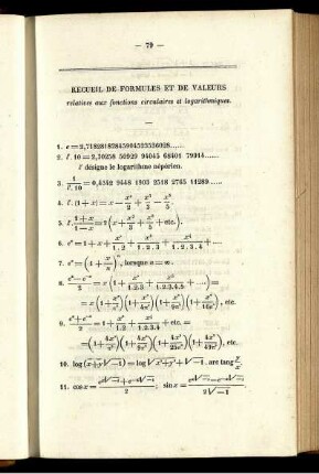 Recueil de formules et de valeurs.
