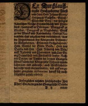 A2r-B2v, Gnedigste Antwort, Die der Churfürst zu Sachssen...
