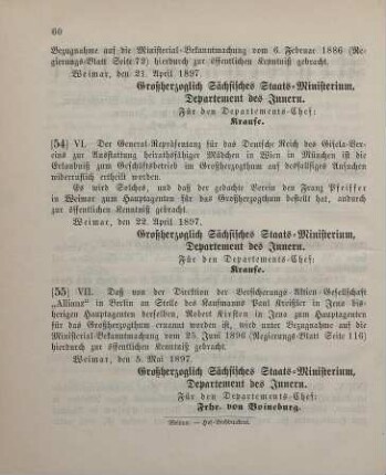 55. Ministerial-Bekanntmachung, betreffend Wechsel in der Hauptagentur der Versicherungs-Aktien-Gesellschaft "Allianz" in Berlin