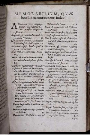 Memorabilium, quae hoch Libro continentur, Index