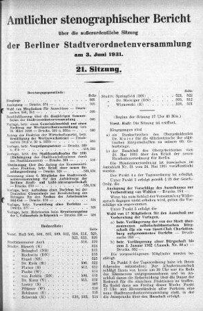Sitzung 21, 3. Juni 1931