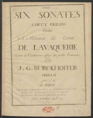 Six Sonates A Deux Violons : Opera II