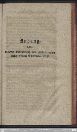Anhang, welcher mehrere Erläuterung und Rechtfertigung vorher erklärter Schriftstellen betrift