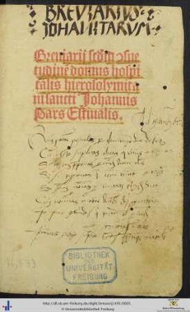 Breuiarij s[e]c[un]d[u]m [con[suetudine domus hospitalis hierosolymitani sancti Johannis