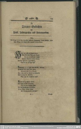 XI. Trauer-Gedichte der Fürastl. Leidtragenden und Anverwandten