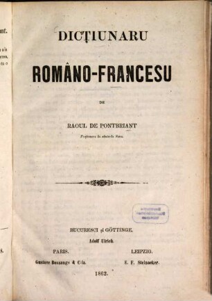 Dicţiunaru Românu-Francesu de Raoul de Pontbriant