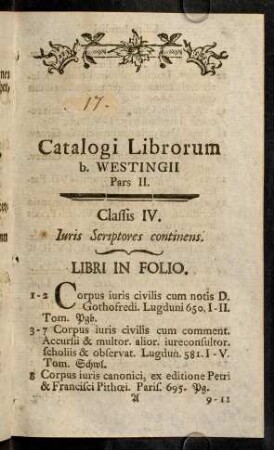 1-101, Classis IV. Juris Scriptores continens.