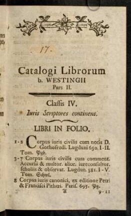 1-101, Classis IV. Juris Scriptores continens.