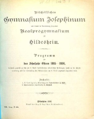 Programm : für das Schuljahr Ostern ... 1885/86