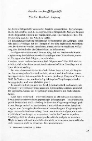 Aspekte zur Straffälligenhilfe