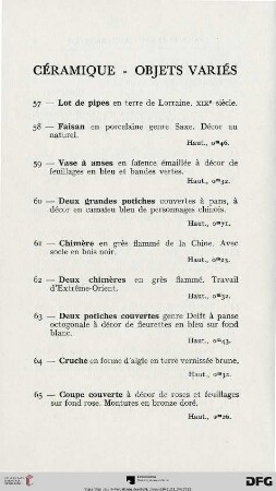 Céramique - Objets variés (Nr. 57-78)