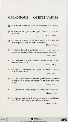 Céramique - Objets variés (Nr. 57-78)