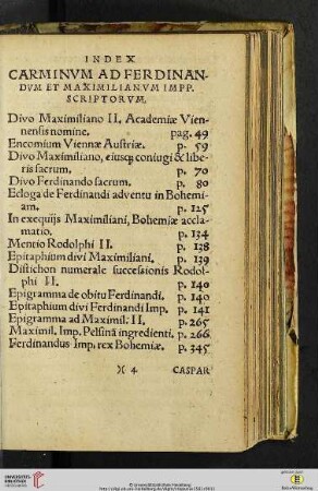Index Carminvm ad Ferdinandvm et Maximilianvm Impp. scriptorvm