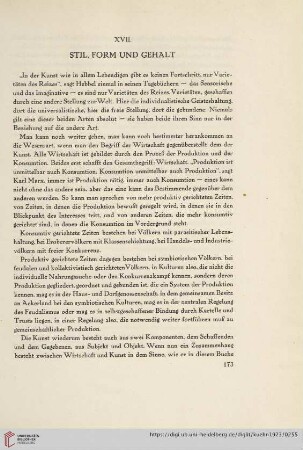 XVII. Stil, Form und Gehalt