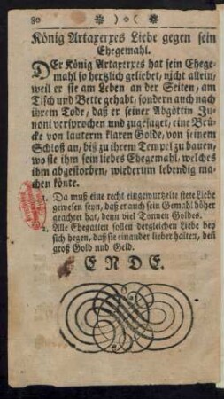 König Artaxerxes Liebe gegen sein Ehegemahl.