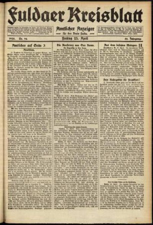 Ausgabe vom Freitag, den 23. April 1920.
