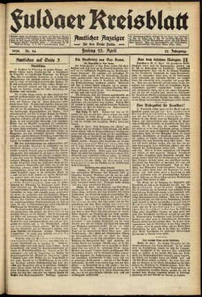 Ausgabe vom Freitag, den 23. April 1920.
