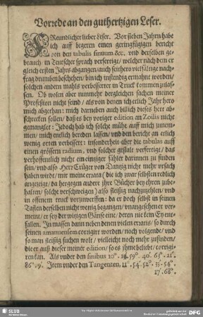 Vorrede an den guthertzigen Leser