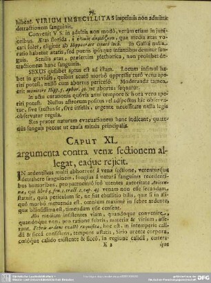 Caput XL argumenta contra venae sectionem allegat, caque rejicit