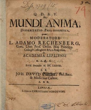 Diss. philos. de mundi anima