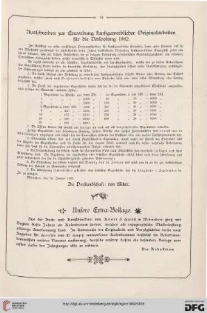 Ausschreibung zur Erwerbung kunstgewerblicher Originalarbeiten für die Verloosung 1882
