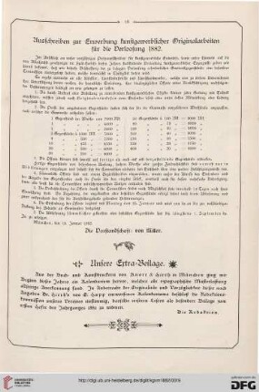 Ausschreibung zur Erwerbung kunstgewerblicher Originalarbeiten für die Verloosung 1882