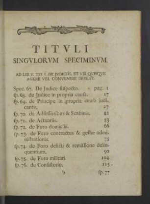 Tituli singulorum speciminum.