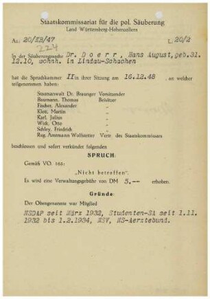 Doerr, Hans August, Dr.