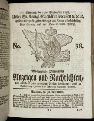 No. 38. Montags, den 19ten September 1768.