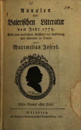 Annalen der baierischen Litteratur : vom Jahr .... 1. 1778/80 (1781)