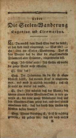 Ueber die Seelenwanderung, [Erstes Gespräch]