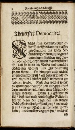 Zueignungs- Schrifft.