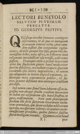 Lectori Benevolo Salutem Plurimam Precatur Io. Georgius Pritius
