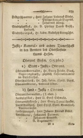 Justiz- Kameral- und andere Dienerschaft in den Aemtern des Oberfürstenthums Hessen.