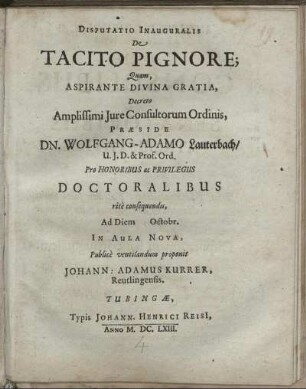 Disputatio Inauguralis De Tacito Pignore