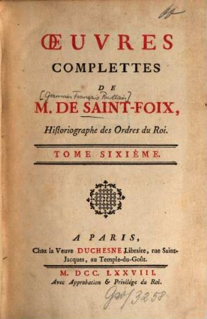 Oeuvres Complettes De M. De Saint-Foix. 6