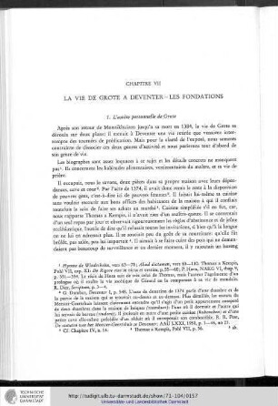 Chapitre VII - La vie de Grote à Deventer. Les fondations