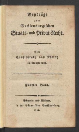 2. Band: Beiträge zum Mecklenburgischen Staats- und Privat-Recht