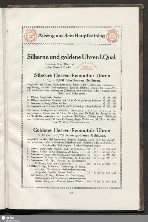 Auszug aus dem Hauptkatalog