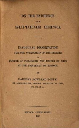 On the existence of a supreme being : inaugural disssertation