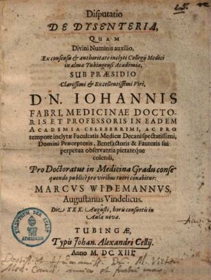 Disputatio De Dysenteria