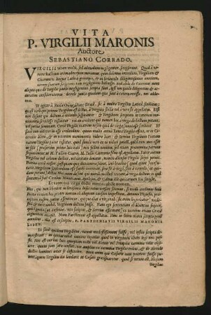 Vita P. Virgilii Maronis Auctore Sebastiano Corrado.