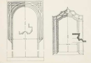 Portal am Wendelstein des alten Rathauses und spätgotisches Fenster im Kreuzgang des jetzigen Schlossbergmuseums in Chemnitz