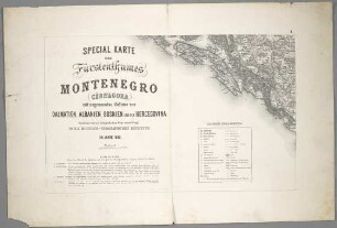 Special Karte des Fürstenthumes Montenegro (Cèrnagora) : mit angrenzenden Gebieten von Dalmatien, Albanien, Bosnien und der Hercegovina