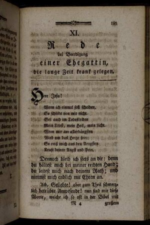 XI. Rede bei Beerdigung einer Ehegattin, die lange Zeit krank gelegen.