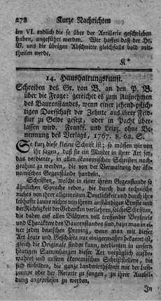 Schreiben des Gr. von B. an den P.B. über die Frage: gereichet es zum Aufnehmen des Baurenstandes, wenn einer zehend-pflichtigen Dorfschaft der Zehnte aus ihrer Feldflur zu Gelde gesezt oder in Pacht überlassen wird?