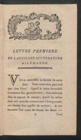 Lettre Premiere. De L'Ancienne Litterature Allemande.