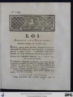Loi Relative Aux Passe-Ports.