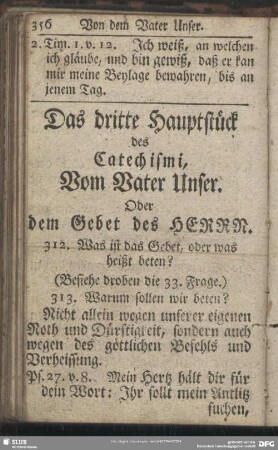 Das dritte Hauptstück des Catechismi, Vom Vater Unser. Oder dem Gebet des Herrn